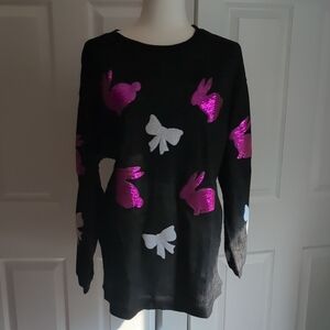 Bunnies and Bows Black and Pink Corduroy Sequined Top